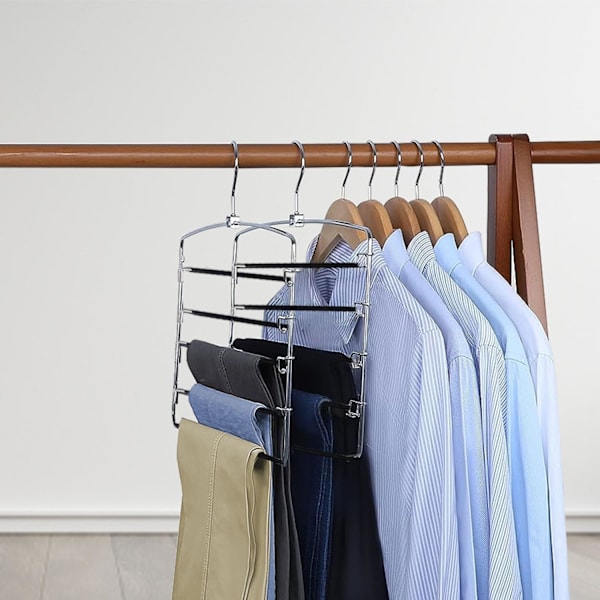 Bukser Bøjler Pladsbesparende Skridsikre Bukser Bøjler Rustfrit Stål Tøj Bøjler Skab Pladsbesparende til Bukser Jeans Tørklæde Hængende Sort (3 Pakke)