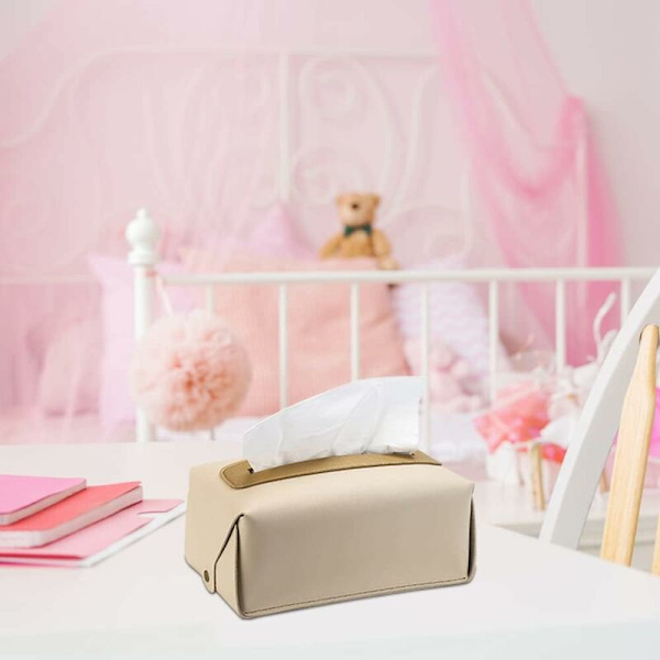 Servetthållare, Dekorativ Servetthållare, Rektangulär Servetthållare, Papperservett Dispenser, Kreativ Servett Förvaringslåda, Hängande, Beige, Läder, 12*24*8cm，T