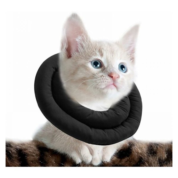 Svart krage för justerbar katt, mjuk återhämtningskrage för katter, djurskyddskrage efter operation, S (25cm)