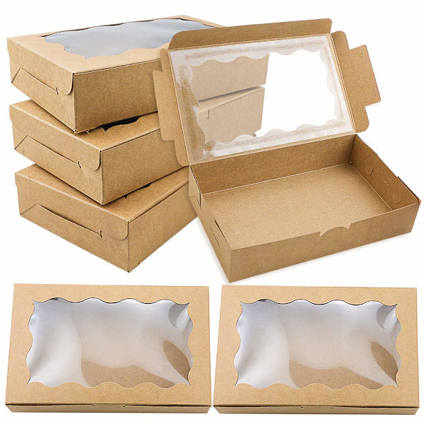 30-pack bruna Kraft-kaklådor med transparent fönster, premium små presentaskar i papper för förpackning av efterrätter, bakverk och godis, bröllop, fest, jul