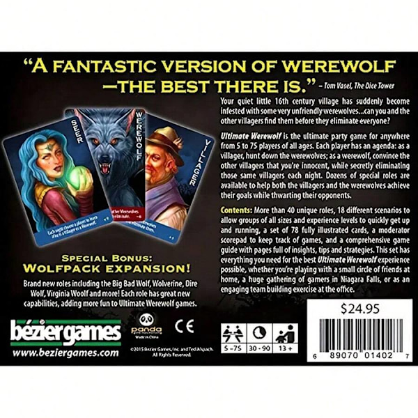 Juhlavarusteet, Ultimate Werewolf -lautapeli, roolipeli, nopea tempoinen juhlapeli, moninpeli korttipeli (ihmissusipää)