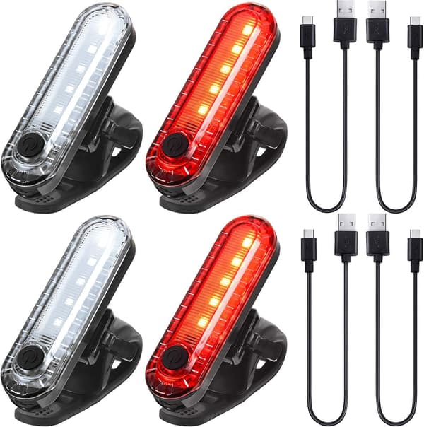 4 st USB-uppladdningsbara LED-cykellampor bak och fram, vattentäta cykelstrålkastare och bakljus, 4 USB-kablar ingår