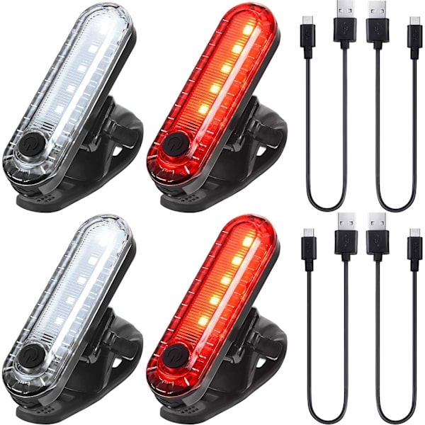 4 stk USB-oppladbare LED-sykkellys bak og foran, vanntett sykkellys, 4 USB-kabler inkludert