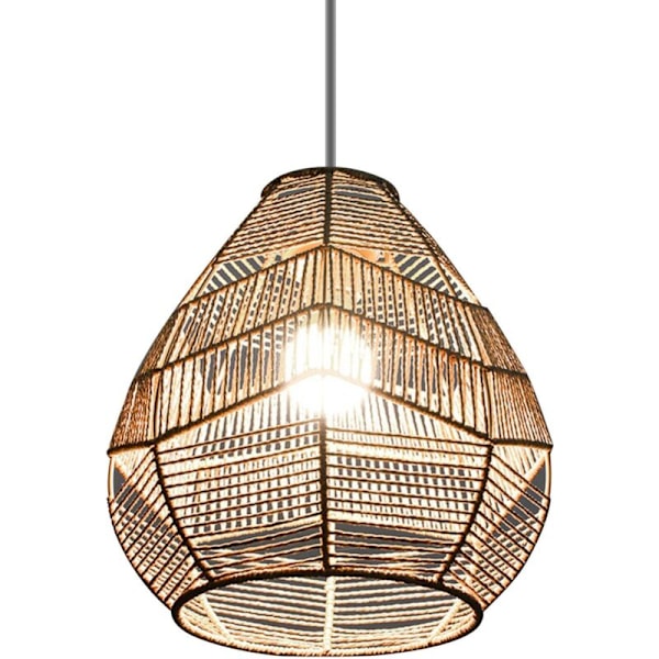 Rattan lampeskærm - Boheme hængelampe håndvævet - vævet boheme lampeskærm i flet til stue, køkken, soveværelse, restaurant, spisestue