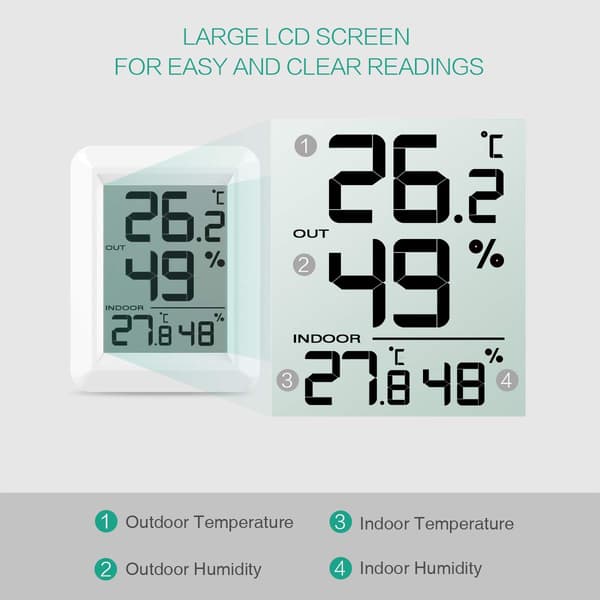 Digital termometer hygrometer, inomhus/utomhus hygrometer, temperaturmätare med trådlös sensor, 328ft/100m räckvidd, °C/°F valbar, 60s Aut
