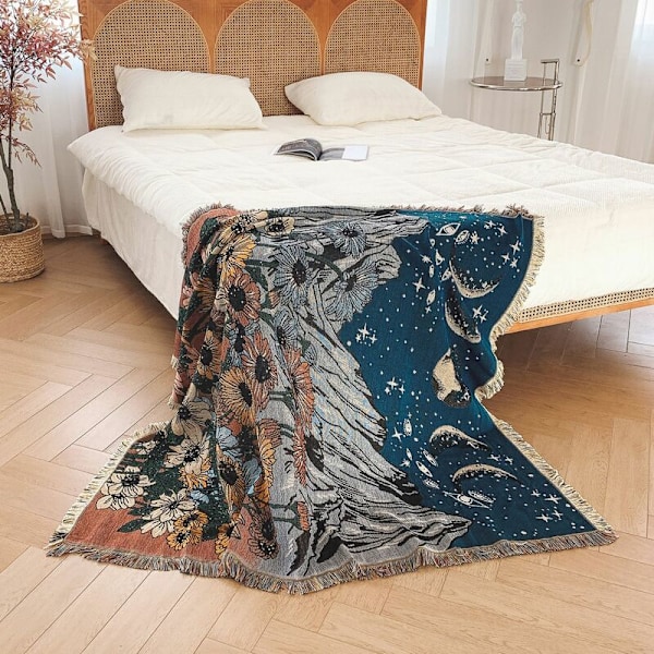1 stykke 160x130cm Plaid Tæppe Tricotic stjernehimmel dekoreret med komfortable bløde boheme-frynser Beskytter mod kulde til sofa sofa til hvile