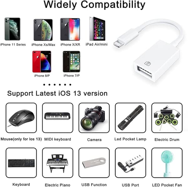 2 stk USB-adapter for iPhone USB til OTG Lightning til USB-kabeladapter for Apple iPad Reiseadapter for kamera USB-disk tastatur mus USB Flash Dri