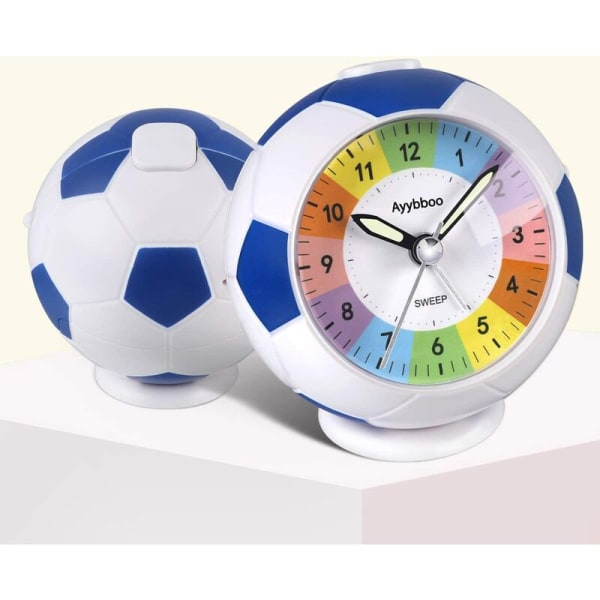 Barn Analog Alarmklocka Pojkar Flickor Morgonlarm Batteridriven Fotbollsform Alarm Tyst Icke-Tickande Ljus Snooze Stigande Ljud