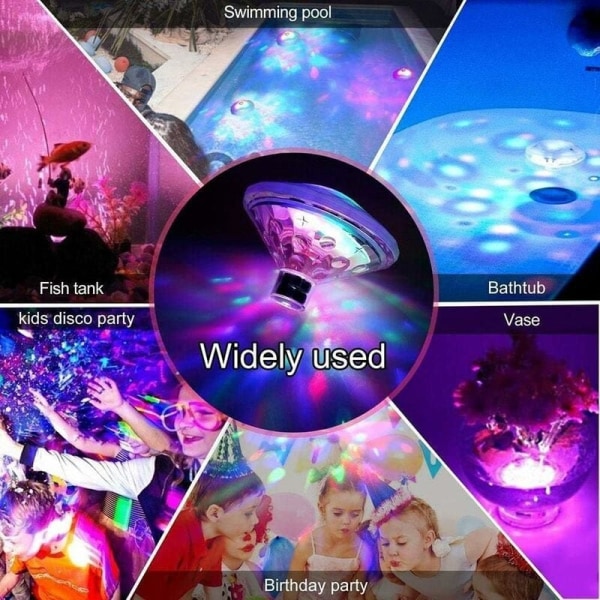 Damlys, RGB undervannslys for diskofest, flerfargede svømmebassenglys med 7 lysmoduser for fontene, svømmebasseng, bar osv. Fl