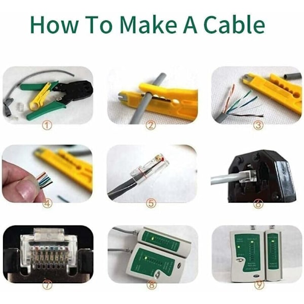 Nettverksreparasjonsverktøy Crimping Tool Kabeltester Kontakter Crimper Verktøy Egnet for DIY Datamaskin for RJ45 RJ11 Cat5e Cat 6 Kabeltester