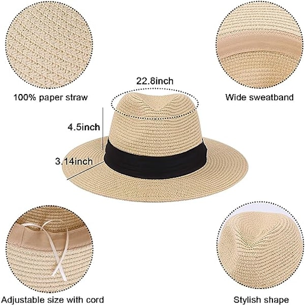 (Off White) Halmhatt för kvinnor - Strandhatt - Sommarhatt - UV-skydd