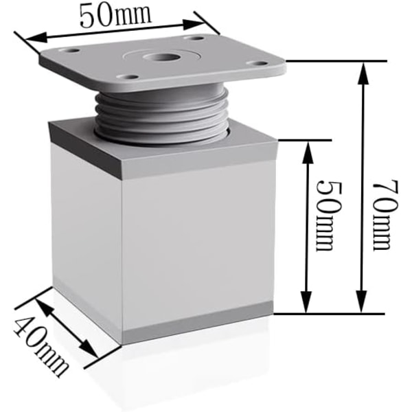 Justerbara Möbelben, 4 st Skåpben 50mm Justerbar Höjd 0-20mm Aluminiumlegering Bordsben för Skrivbord, Soffa och DIY Möbler