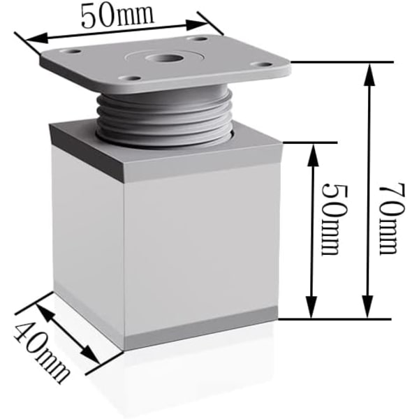 Justerbare møbelben, 4 stk skapben 50mm justerbar høyde 0-20mm aluminiumslegering bordben for skrivebord, sofa og DIY-møbler