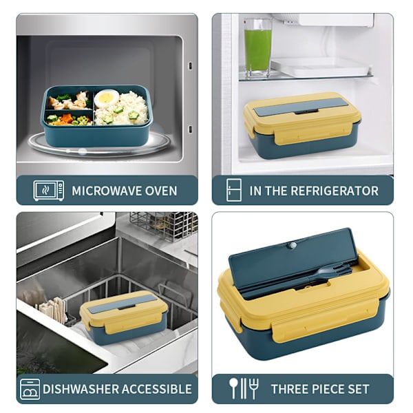 Lunchlåda, Bentolåda för Barn och Vuxna, Matbehållare med 3 Fack för Lunchset, BPA-Fri (Rosa-Vit)