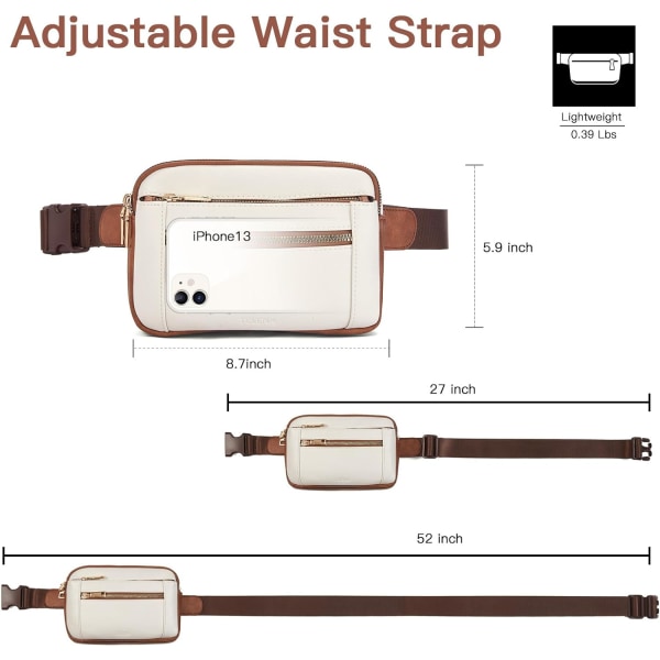 Fanny Packs for Women Cross Body Bag Leather Belt Bag Fashionable Waist Bag with Adjustable Strap Beige Brown