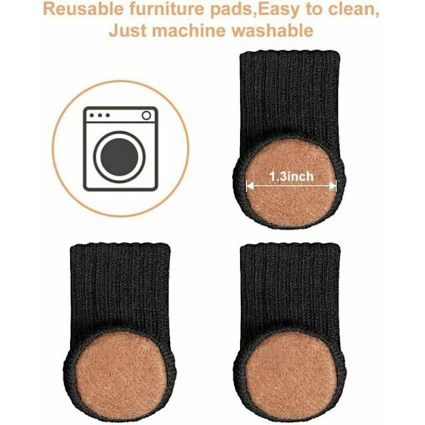 24 stk. NCLC slip-on stolebenbeskyttere til stoleben fra 2,5 cm til diameter, sort