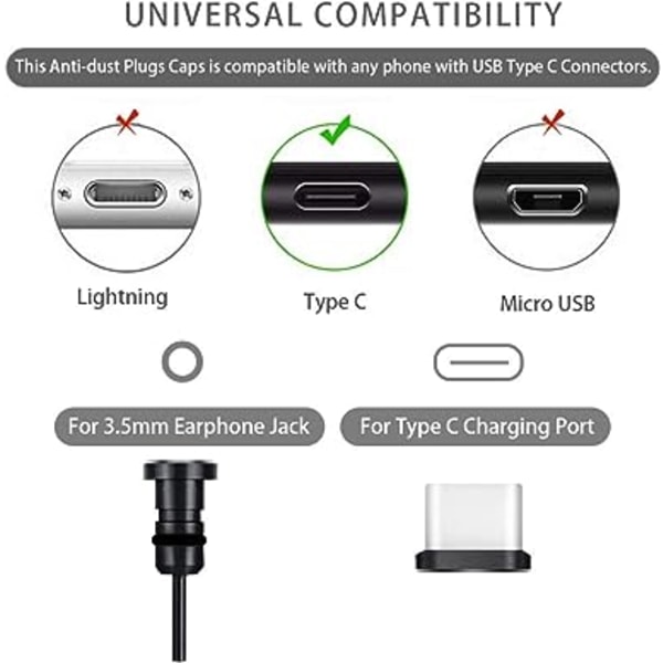 2 paria puhelimen pölytulppia, pölysuoja USB-C-liittimelle ja 3,5 mm:n liittimelle, Plug n Protect Galaxy S10/S9/S8, Huawei P9/P10/P20, Nexus 5X/6P