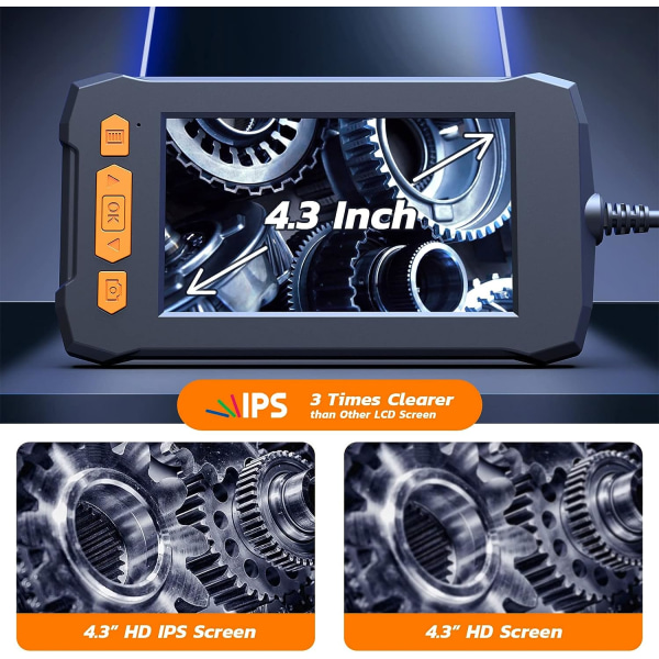 Industriel boreskop kamera 8mm 4.3'' IPS skærm digital boreskop inspektionskamera med 6 lys IP67 vandtæt slange kloakkamera med C