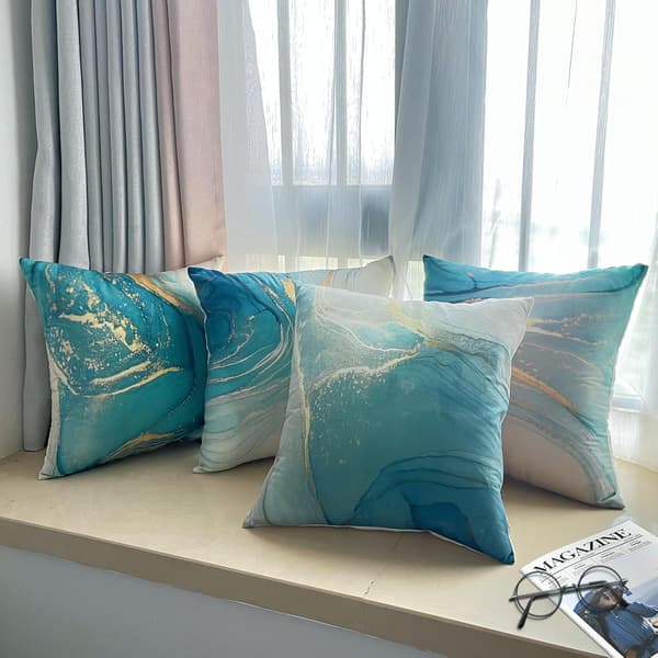 Set med 4 kuddfodral, kuddfodral 45x45 kuddfodral dekorativt soffkuddfodral för sovrum, soffa, stol, säng, trädgård (Beach-Velvet)