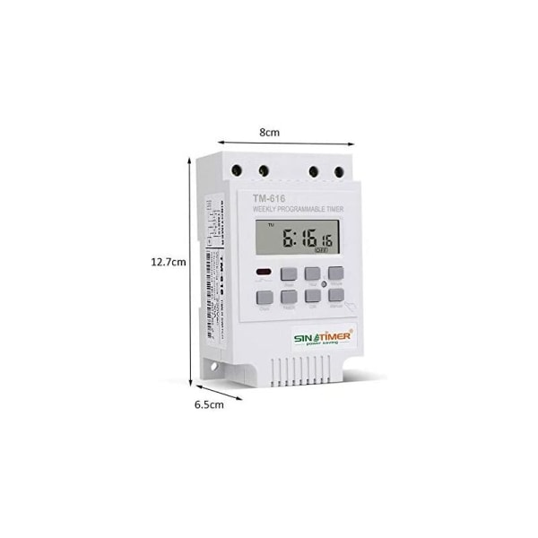 1x TM616 Relébryter Programmer, 12V Timer Schedule Elektrisk Ukentlig Digital Timer Bryter med LCD Digital Display - Hvit