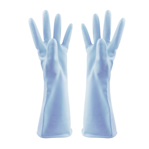 Blue-L-Washing gloves female thickening PVC household cleaning waterproof hand protect latex durable washing laundry brush bowl oak