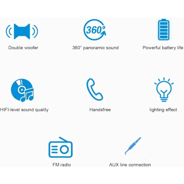 Bluetooth-langaton kaiutin, 3D-stereokaiuttimen ääni, LED-valolla, kaksi kaiutinta, 1500 mAh kapasiteetti, itsenäinen bassokalvo (valkoinen)