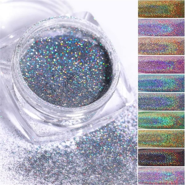 12 farger Glitter Nail Glitter Super Sparkling Mirror Chrome Effe