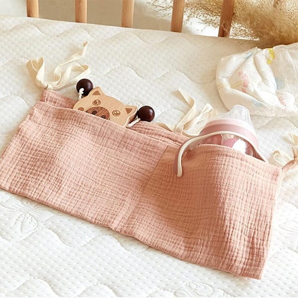 1-delt hængende organizer (pink) ， Hængende opbevaring til babyseng ， Babysengs-organizer, Hængende babyseng til børneseng, opbevaring