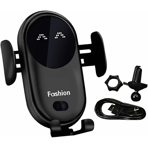 Trådløs billader, automatisk klemmende billader 360° rotasjon biltelefonladerklips for iPhone Samsung Huawei LG alle enheter (svart)