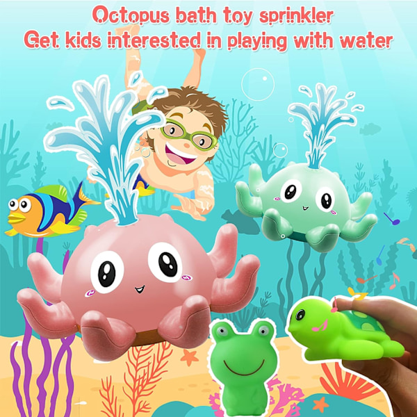 Ljus upp baby badleksak - Bläckfisk pool vattenspel induktion-LED badleksak, - Badleksak med sköldpadda  groda flickor och pojkar - Present till barn bad rosa