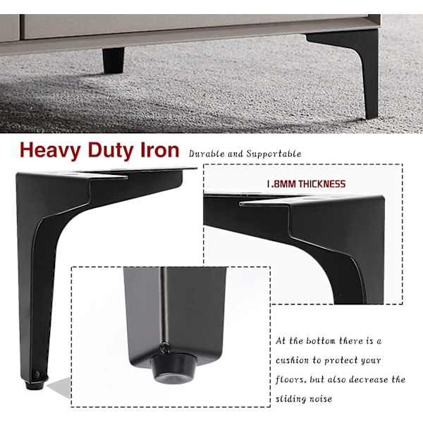 (Svart) 4 metallmøbelben, 4\" 10cm trekantede møbelben for sofa, salongbord, TV-skap og andre møbelben.