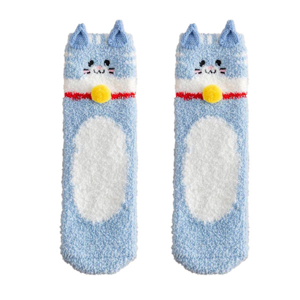 Smart Wool Socks Damstrumpor Vinterstrumpor Höst och Vinter Mid-Tube Strumpor Katt Sammet Tjockare Varma Strumpor (Blå)