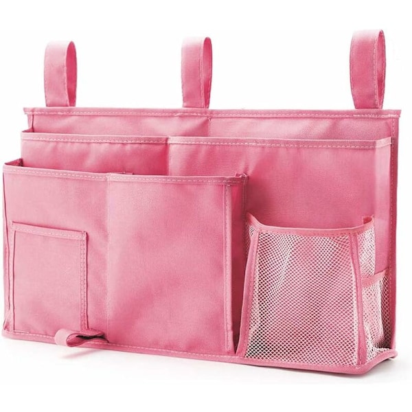 1 förvaringsväska för våningssäng (rosa), förvaringsväska för hängande säng, 8 fickor, för studentsovrumssäng, sjukhussäng, babysängstänger, 600d Oxford Cloth
