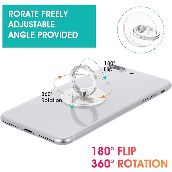 2-pack transparenta diamantformade telefonringar, 360 graders rotation, transparent glitter telefonhållare