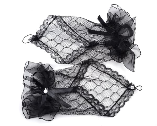 Dambröllopsfest Fingerless Bow Lace Brudhandskar 7 Tum Svart
