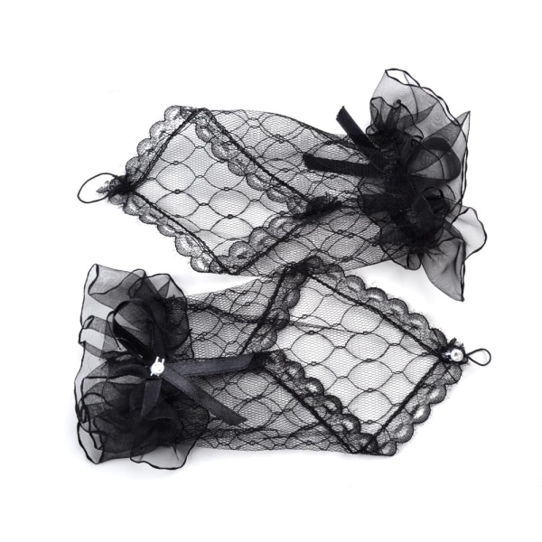 Dame Bryllupsfest Fingerless Bue Lace Brudehandsker 7 Tommer Sort