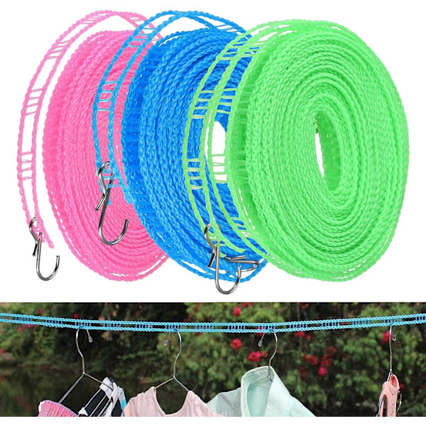 3 st Vindskyddad Klädstreck - Nylon Klädstreck - Bärbar Klädstreck - Vindskyddad Klädstreck, Designad för Utomhus, Inomhus, Hem, Resor, Camping (G