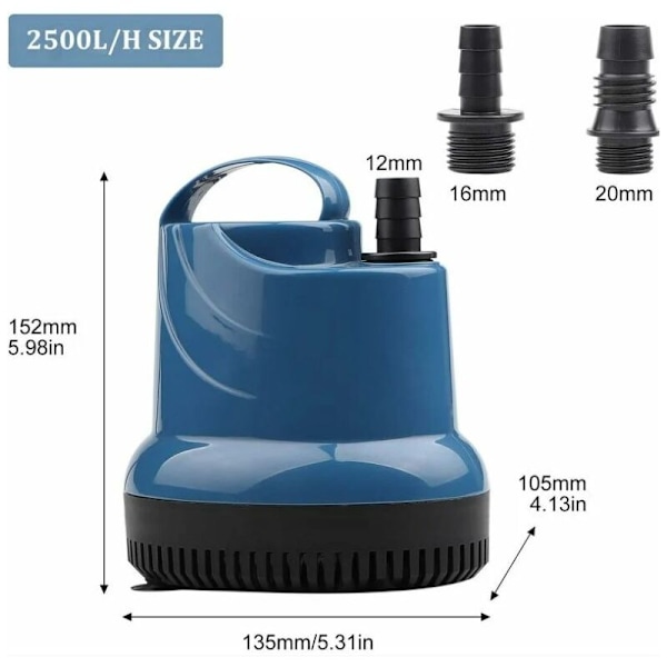 Mini dränkbar pump 2500 l/h 40w 230V utloppshöjd 2,3 m kabel
