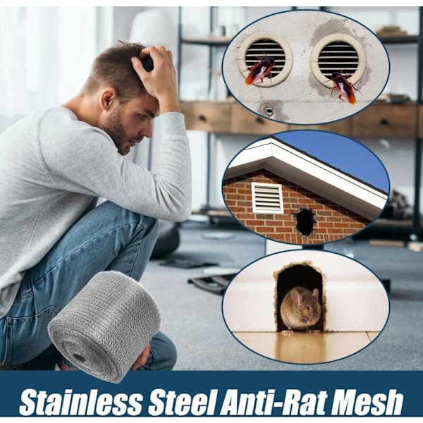 Anti-gnagerbarriere, rustfritt stål fylling for veggsprekker, dobbeltlags metallnettrull, egnet for garasjen til hagehuset, 12,7 cm x
