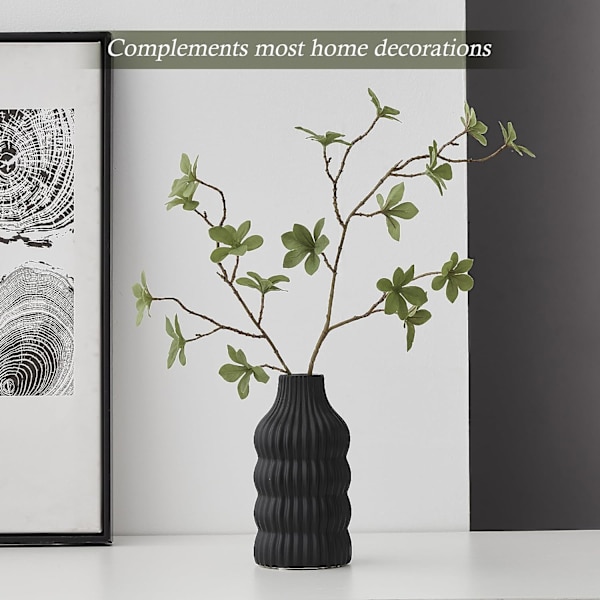 Keramisk vase til boligindretning, sort mat ribbet vase til blomster, moderne minimalistisk stribet dekorativ vase, unik blomster vase til spisestue Li