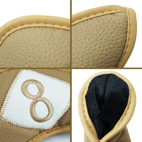 Khaki - Golf Club Cover Irons Huvudbonadsskydd Luxe PU Läder