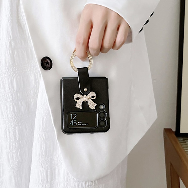 PU læder etui kompatibel med Samsung Galaxy Z Flip 3/4, crossbody snor beskyttende cover med ringholder til Galaxy Z Flip 3 sort