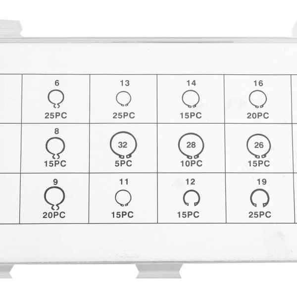 300 stk. E-Clip Snap Ring Shop Sortiment Sort Circlip Kit Ekstern holdering Sortiment 2 mm til 32 mm