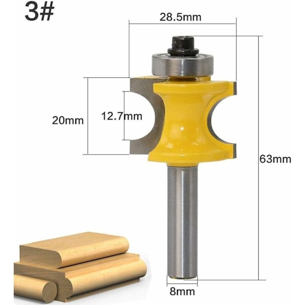 5 stk. 8 mm Bullnosis stang med ansigtsperlesøjle/Overfræser bit støbning, træ jordbærskæring 1/4 \"3/8\" 1/2 \"5/8\" 3/4 \", værktøj til snedkeri