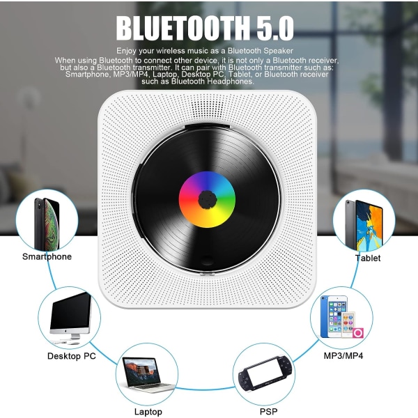 Valkoinen - Pöytätietokoneen CD-soitin Bluetooth Gueray seinäasennettava CD P