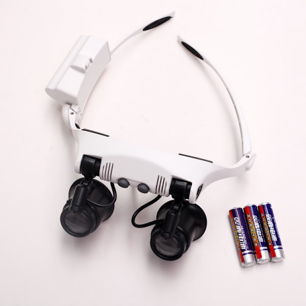 Huvudband förstoringsglas med LED-ljus, handsfree förstoringsglas med 2 LED-lampor utbytbart objektiv 3X 4X 5X 6X 7X 10X 15X för läsning Craf