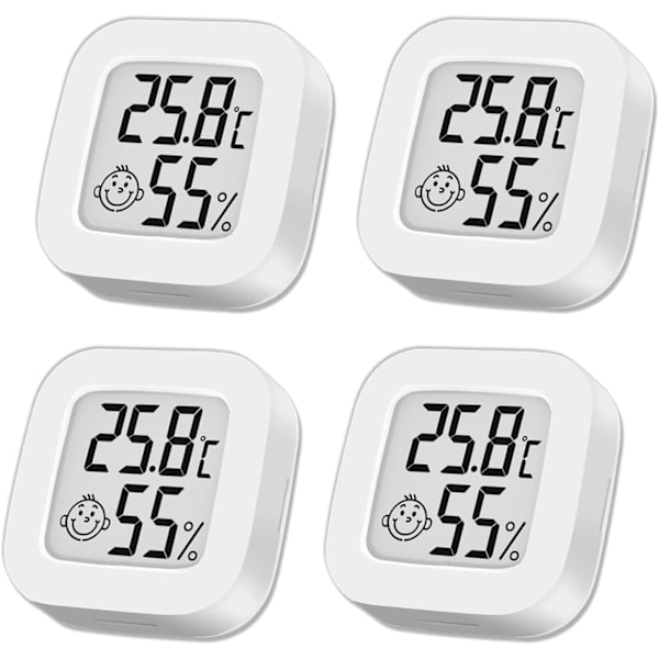 4 Mini Indendørs Termometre (Hvid), Digitalt Termometer Hygrometer Bærbart Termometer til Hjem, Akvarium, Børneværelse, Inkubator, Kælder, Skiftende R