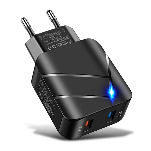 Dobbel USB QC3.0+2.1A Multi-port Rask Lading Mobiltelefonlader Dobbel Port Europeisk Standard