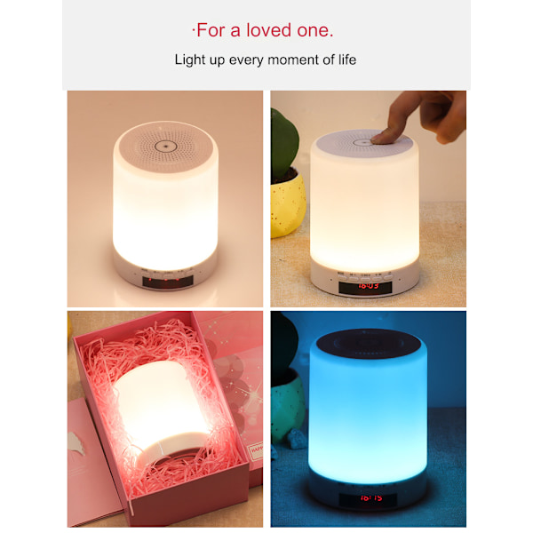 Bluetooth-kaiutin valoilla, kannettava langaton yövalo Bluetooth-kaiutin 7-värisellä LED-valolla ja älykkäällä kosketusohjauksella (valkoinen)