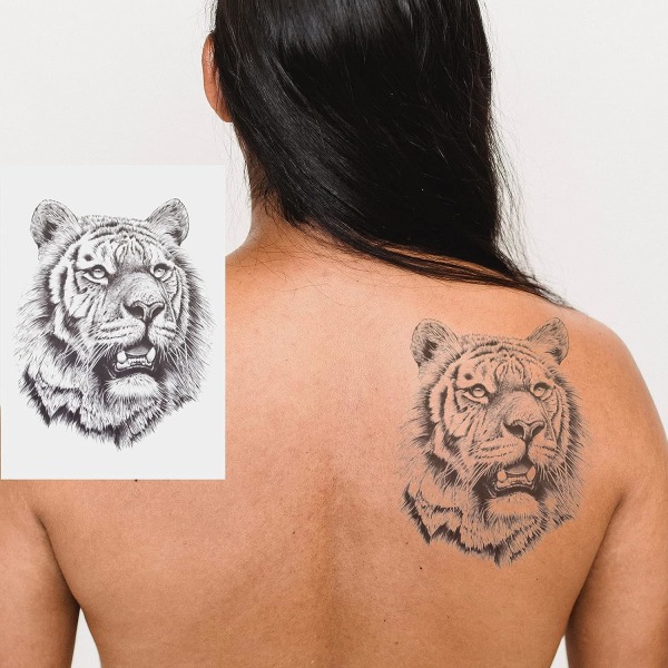 6 ark Midlertidige tatoveringsklistermærker,Tiger Lion Tattoo Stickers,Sh